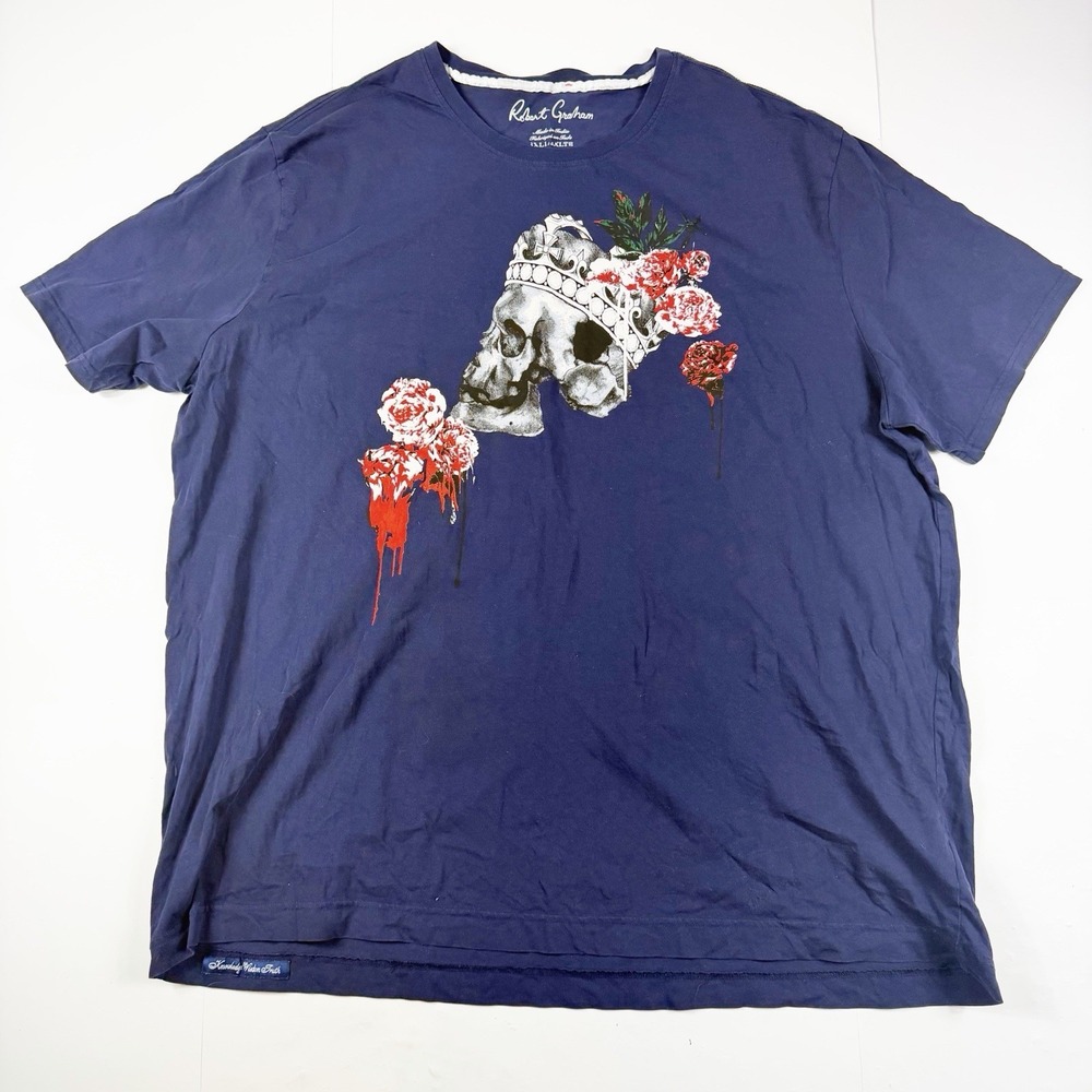 Robert Graham Navy Blue Skull And Roses Tee Shirt 3XLT‎
